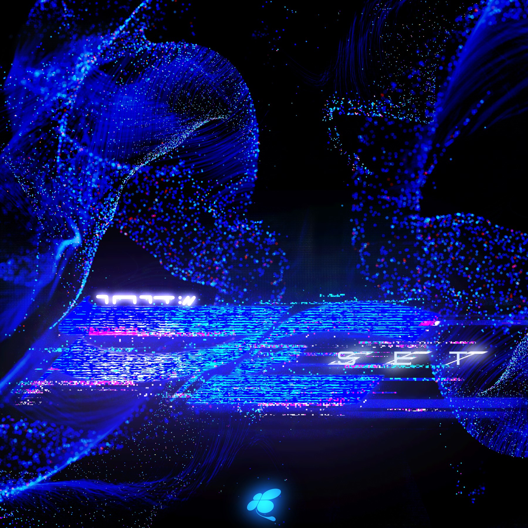 Init Reset. Lucky Lab single cover with blue particle cyberspace aesthetic.